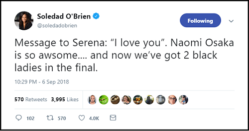 Soledad O’Brien’s Tweet Praising Naomi Osaka, Serena Williams as Two Black Women In US Open Finals Sparks Backlash&nbsp;