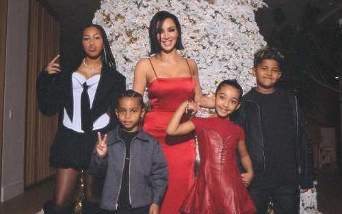 KIM KARDASHIAN POSES IN SWEET HOLIDAY PHOTOS WITH HER KIDS