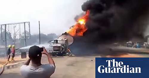 Scores killed in central Nigeria after fuel tanker flips over and explodes –&nbsp;video