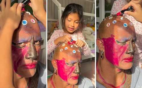 DWAYNE 'THE ROCK' JOHNSON GETS HILARIOUS MAKEOVER FROM HIS DAUGHTERS