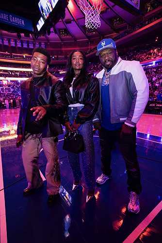 Bricks & Basketball: 50 Cent, Patina Miller & MeKai Curtis Attend New York Knicks Game At MSG Ahead Of The Season 4 Premiere Of 'Power Book III: Raising Kanan'