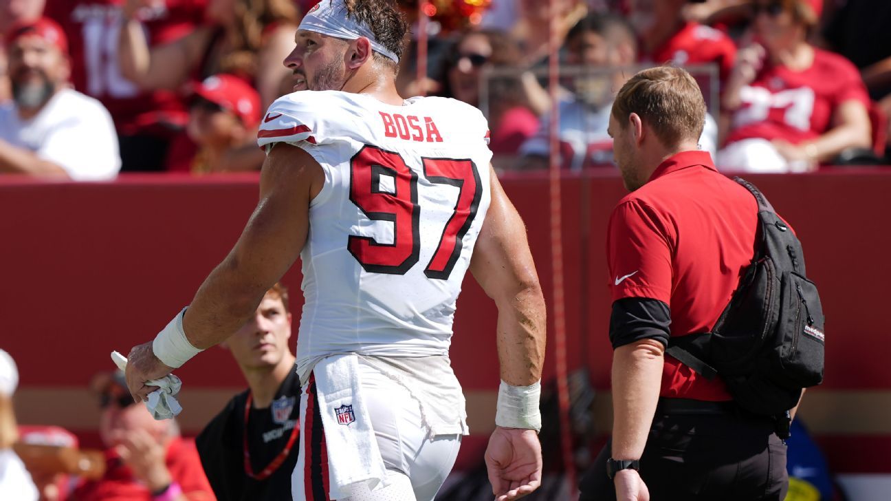 49ers DE Bosa exits in 1st half with knee injury