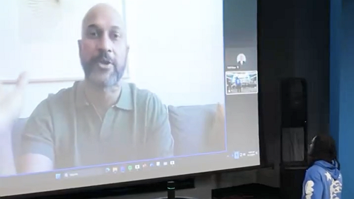 Keegan-Michael Key talks to Carolina Panthers after Rico Dowdle