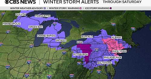 Maps show winter storm forecast for ice and snow from Great Lakes to Northeast