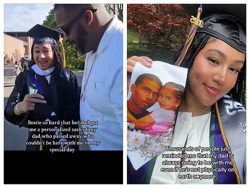 Woman whose dad died before her graduation gets emotional gift from her best friend