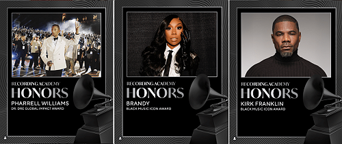 Recording Academy® Honors presented by the Black Music Collective returns, celebrating Grammy® Award-winning icons Pharrell Williams, Brandy and Kirk Franklin