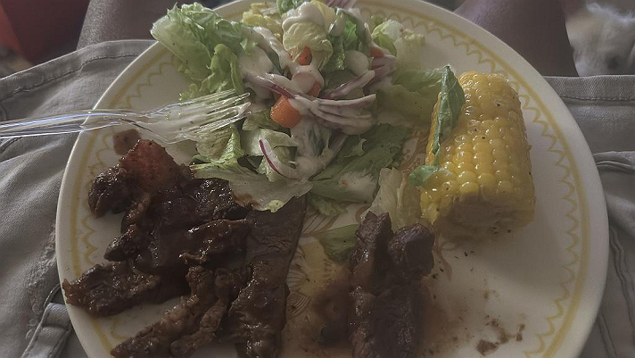 My daughter just cooked steak, corn and a nice salad. #FeelingBlessed