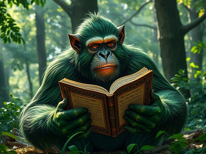 Behold the Verdigris Dreamer made flesh,  emerald fur spun from the first lie of dawn  when...