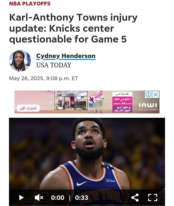 NBA PLAYOFFSKarl-Anthony Towns injury update