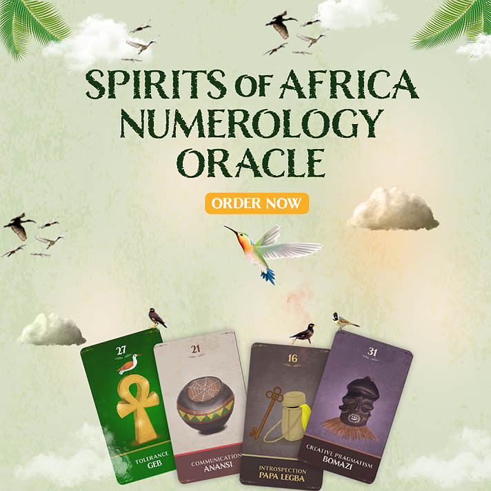 The Spirits of Africa Numerology OracleThis numerology oracle is dedicated to the myriad of spirits venerated throughout the African diaspora. Historically, these energies have been associated with numbers and number sequences, which is why this deck is such a timely complement to the evolved spiritual practices of African people groups worldwide.Africa is a diverse continent with many gods and goddesses that represent archetypical energies. This deck catalogs 44 spirits from areas as varied as Benin, the Congo, Egypt, Ghana, Haiti, Nigeria, South Africa, South America, etc. But, the Spirits of Africa are essentially enumerable. As such, this deck captures the fundamental essence of the ancient, universal energies that have empowered African people worldwide from time immortal.Get your deck now!#Africanspirituality #SpiritsofAfrica #Oraclecards #Tarot #Tarotcards #Oraclecards